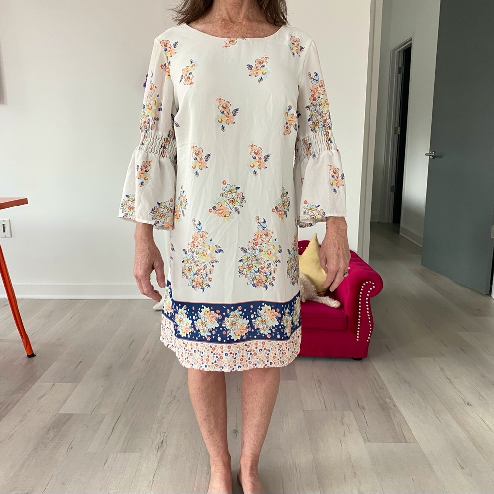 ❤️ As U Wish White 3/4 Length Sleeve A-Line Shift Dress